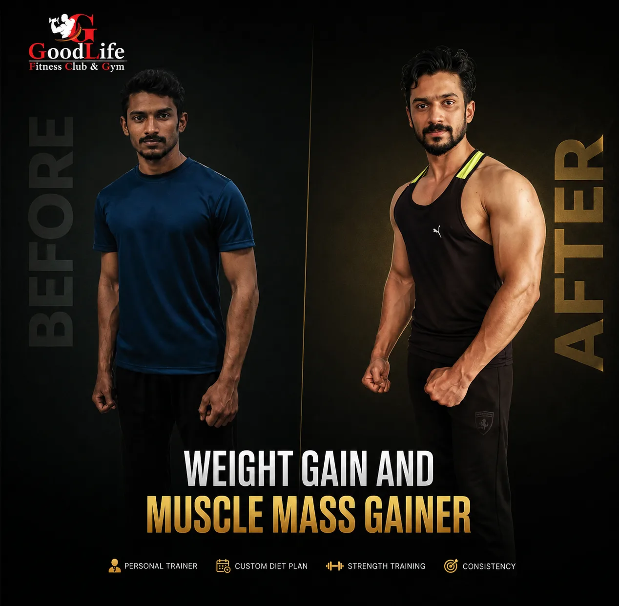 Body transformation result at Goodlife Fitness Solapur