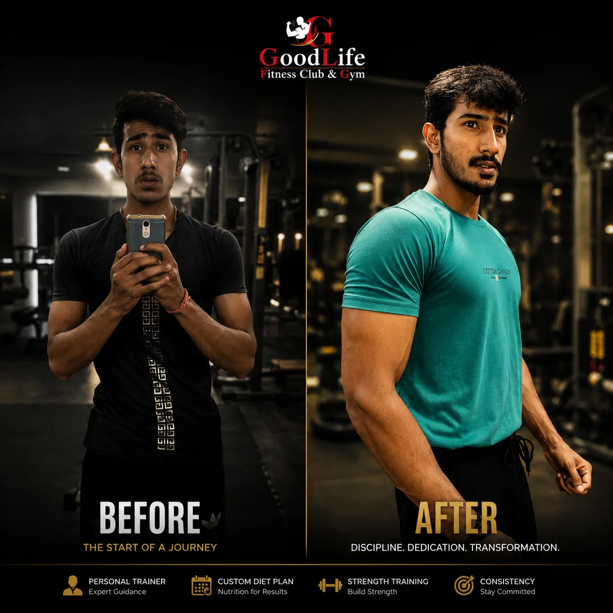 Body transformation result at Goodlife Fitness Solapur