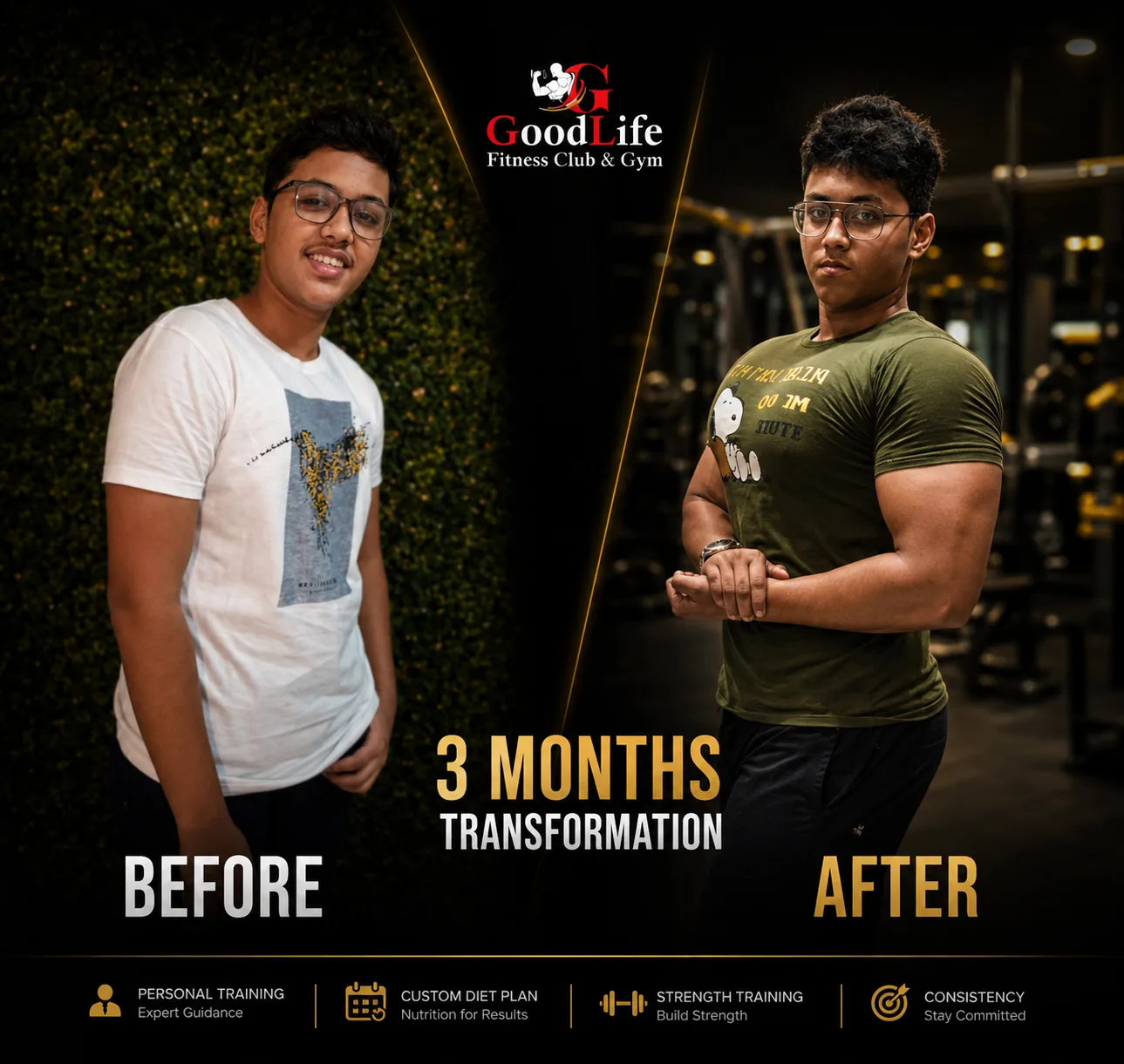 Body transformation result at Goodlife Fitness Solapur